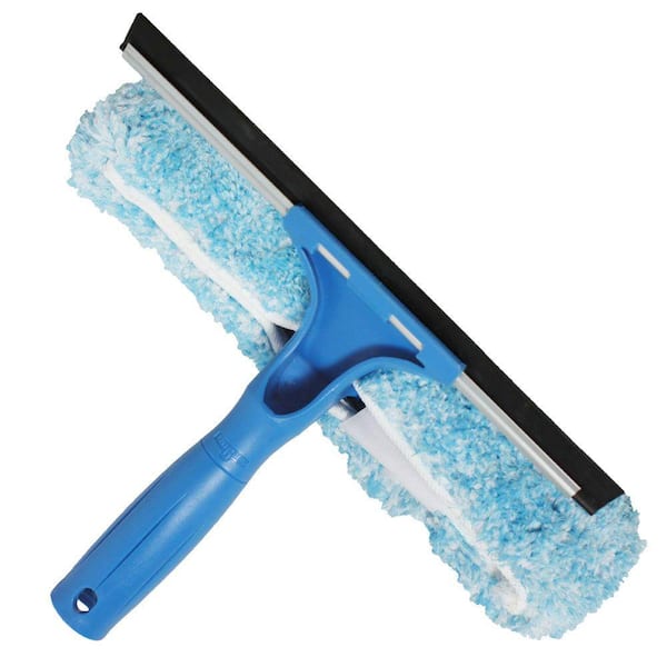 Unger 10 in. Microfiber Window Combi-Squeegee Scrubber Connect and Clean Locking System with Handle
