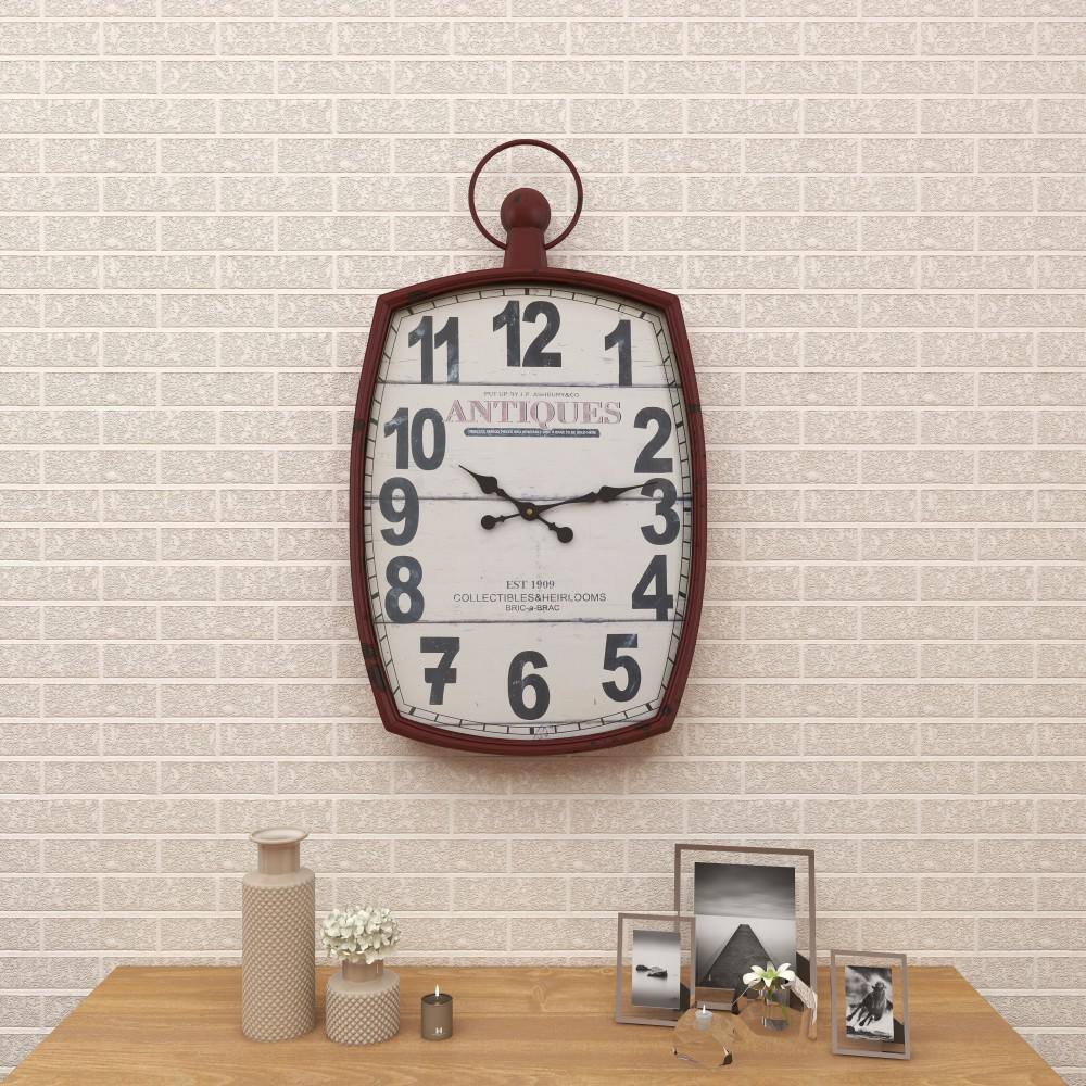 XL Red and White Vintage Metal Wall Clock