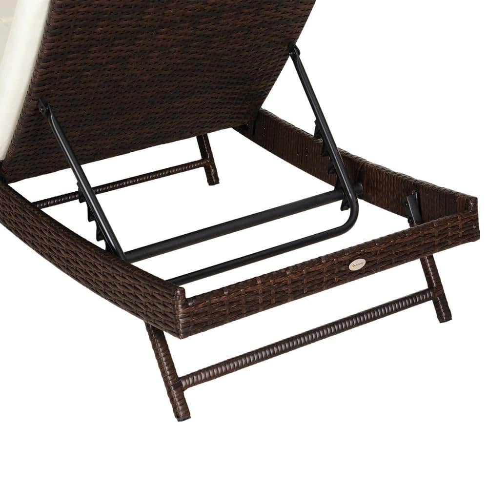 Adjustable Brown Rattan Chaise Lounge with Cream Cushions