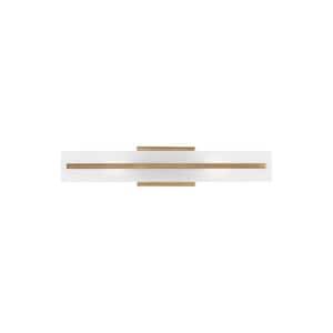 Dex 24 in. Medium 2-Light Satin Brass Vanity Light with LED Bulbs and Satin Etched Glass Shade