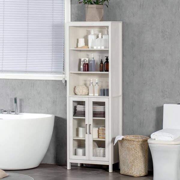 kleankin Tall Bathroom Storage Cabinet with Mirror, Wooden Freestanding  Tower Cabinet with Adjustable Shelves, for Bathroom, or Living Room, White