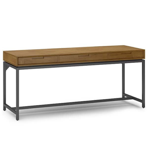 Simpli Home Banting 72 in. W Rectangle Medium Saddle Brown Solid Hardwood Mid Century Wide Desk