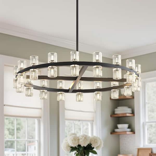 YANSUN 36 in. 36-Light Black Circle K9 Crystal Chandelier for