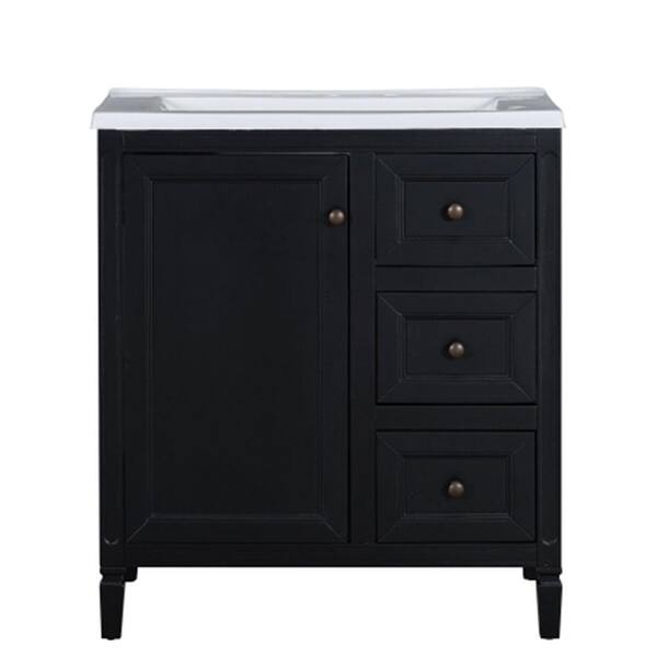 Adrinfly 30 in. Freestanding Bath Vanity in Black with White Ceramic Basin Top, 3 Drawers and 1 Door w/2 Shelves