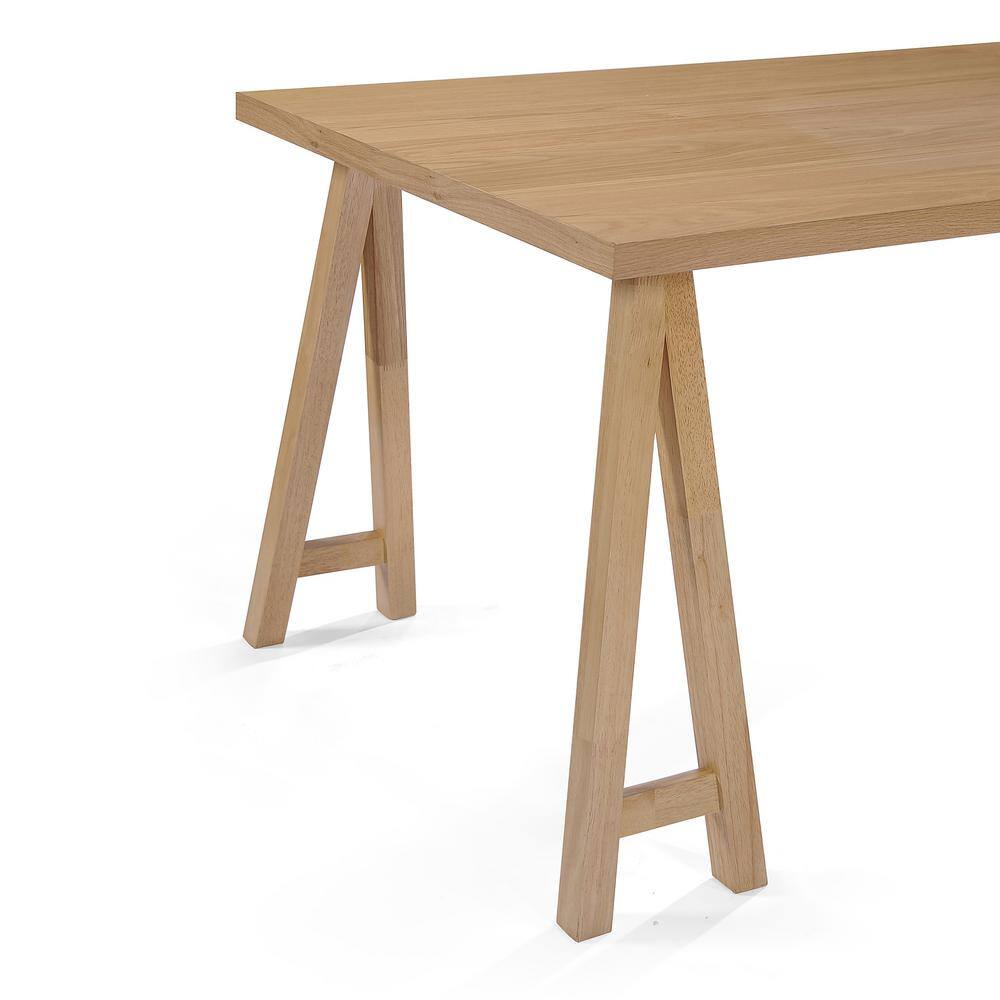 Natural Oak Finish Farmhouse Dining Table with Wooden Legs