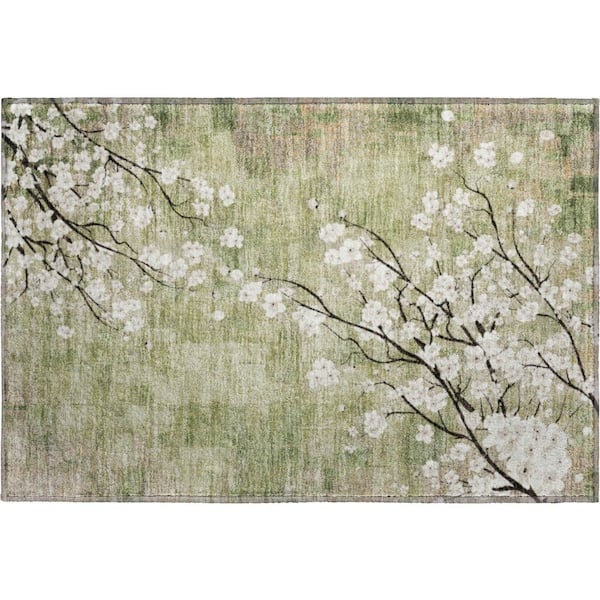 Mayfield Premium Machine Washable Abstract AMF2248 Aloe 2 ft. x 3 ft. Accent Rug