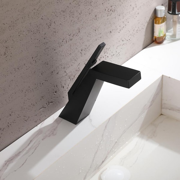 8" H Single-Hole Long Length Single-handle Bathroom Faucet in Matte Black
