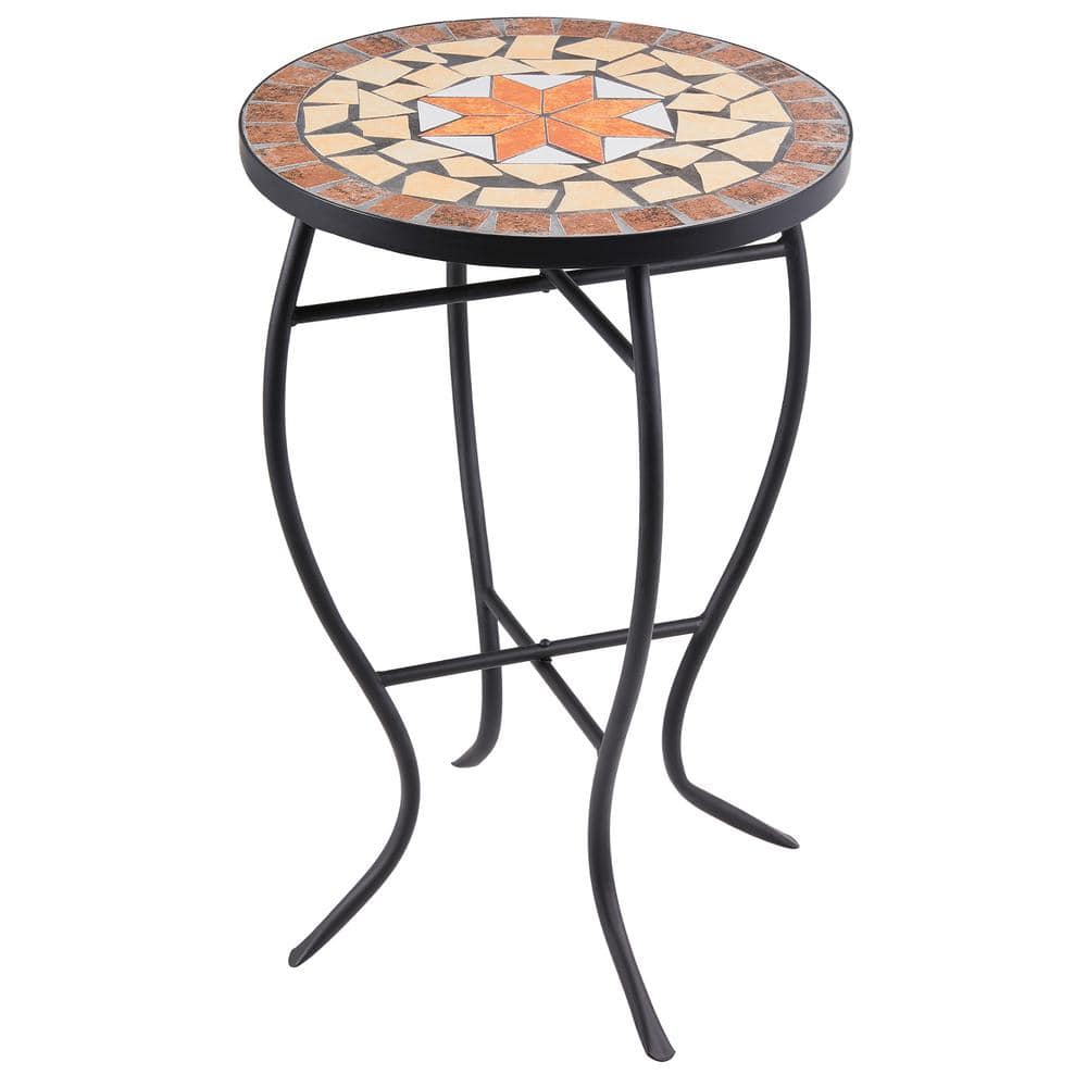 Round Maple Ceramic Tile Top Outdoor Side Table