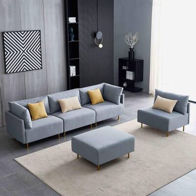 143 in. Gray Polyester 6-Seats U Shape Sectional Storage with Ottoman