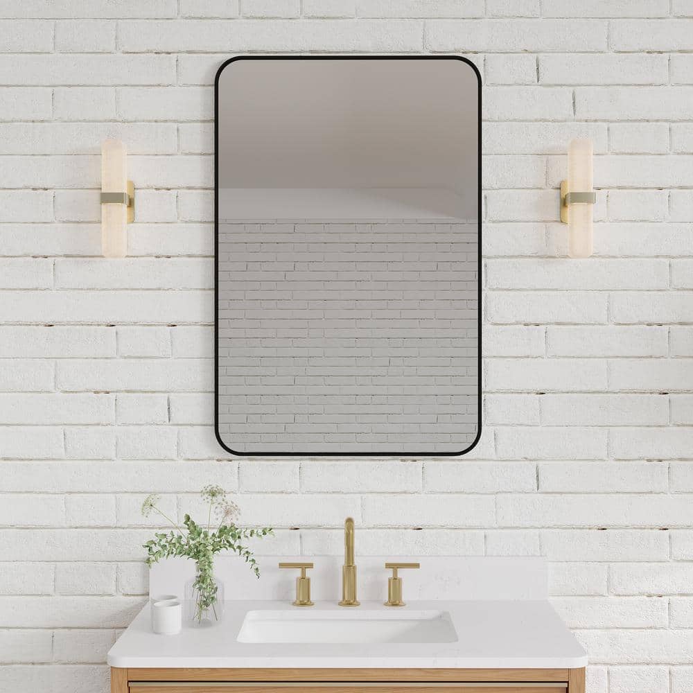 24 in. W x 36 in. H Small Rectangular Anodized Aluminum Framed Wall Bathroom Vanity Mirror in Matte Black price history on PriceWatchPro