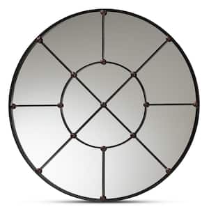 Ohara 36 in. x 36 in. Modern Round Metal Frame Black Accent Mirror