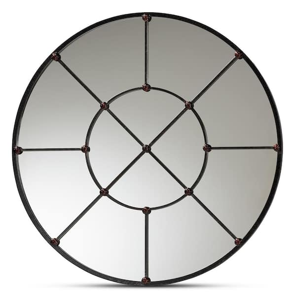 Baxton Studio Ohara 36 in. x 36 in. Modern Round Metal Frame Black Accent Mirror