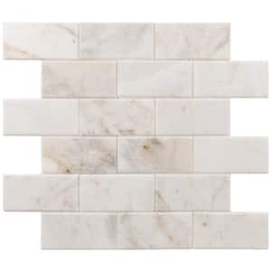 Xpress Mosaix Peel 'N Stick Daphne White Beveled 14 in. x 12 in. Marble Brick Joint Mosaic Tile (11.64 sq. ft./Case)