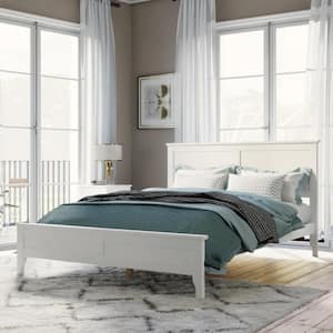 White Wood Frame Full Size Elegant Simple Platform Bed with Sturdy Center Support Legs