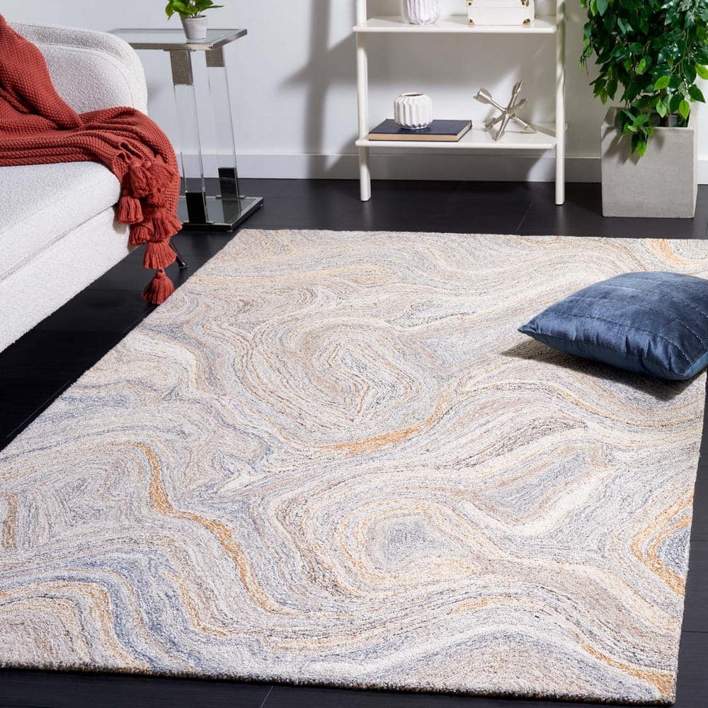 Gray and Brown Abstract Tufted Wool Rug, 3' x 5'
