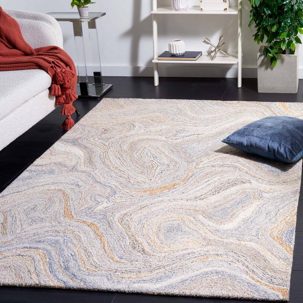 Gray and Brown Abstract Handmade Wool Area Rug, 4' x 6'