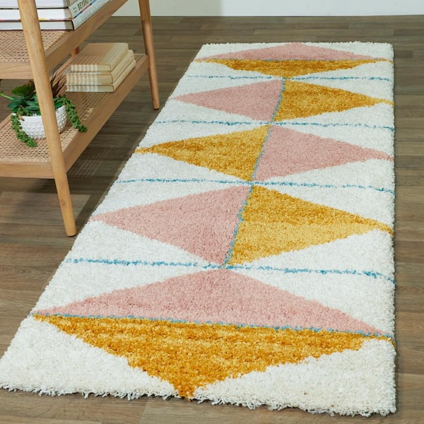 Levine Orange 3 ft. x 7 ft. Geometric Shag Runner Rug