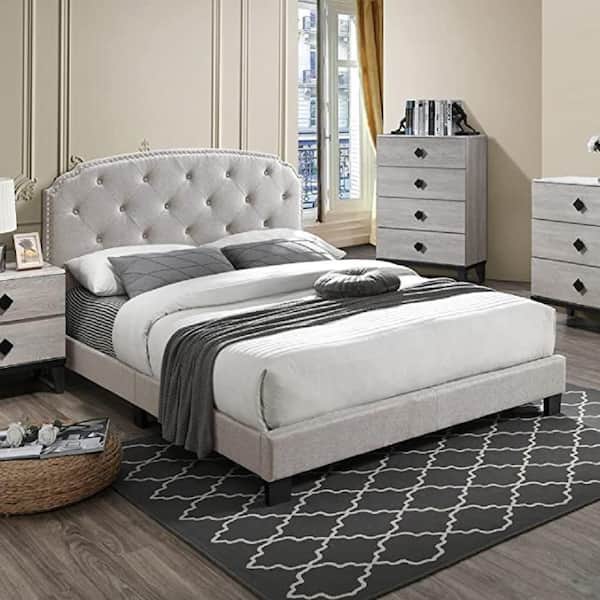 Light Brown Full Button Tufting Design Bed