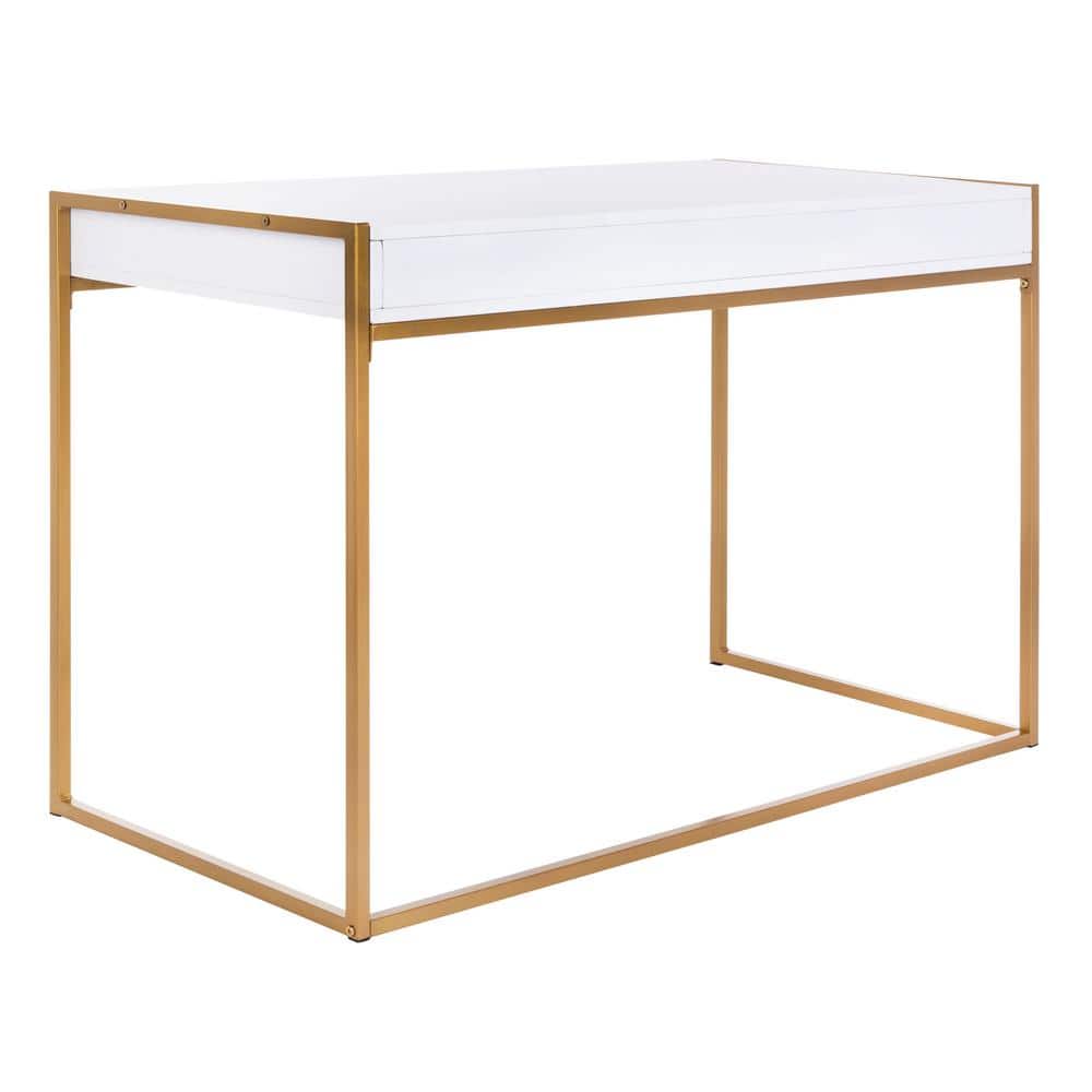 Elodie White and Gold Wood Home Office Desk with Drawer
