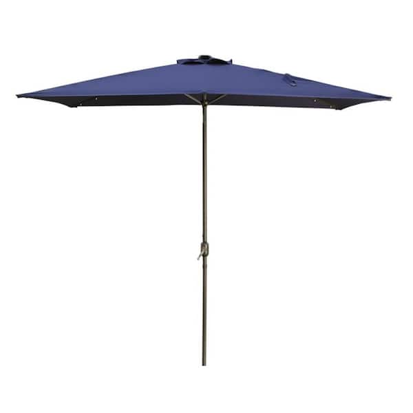 Unbranded 10 ft. Metal Market Solar LED Lights Adjustable Tilt Rectangular Patio Umbrella in Navy Blue