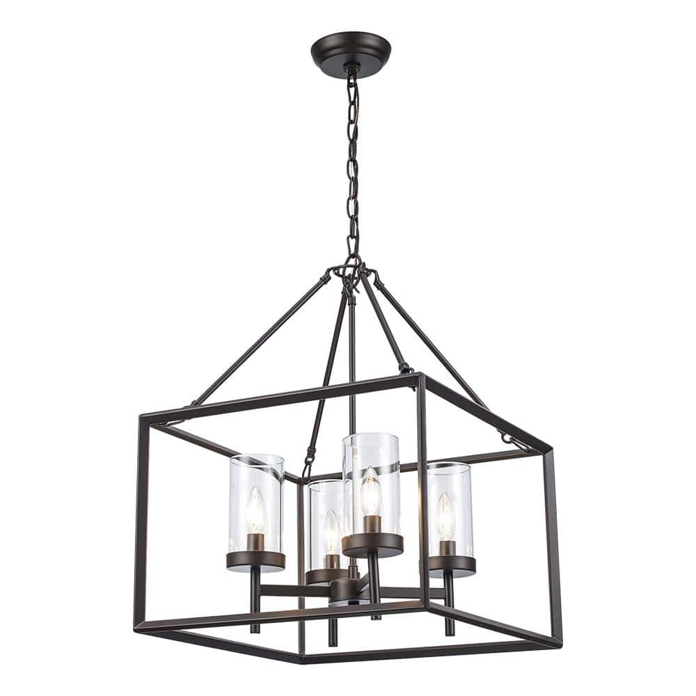 Monteaux Lighting 4-Light Bronze Caged Chandelier Light Fixture with Clear Glass Shades