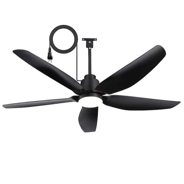 Nguyen 52 in. Black Outdoor Hook Hanging Plug in Ceiling Fan with LED Light, Downrod and Remote Included for Patio