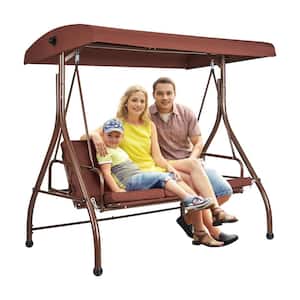 3-Seat Patio Swing Chair Converting Canopy Swing Outdoor Patio Porch with Steel Adjustable Canopy Removable Thick