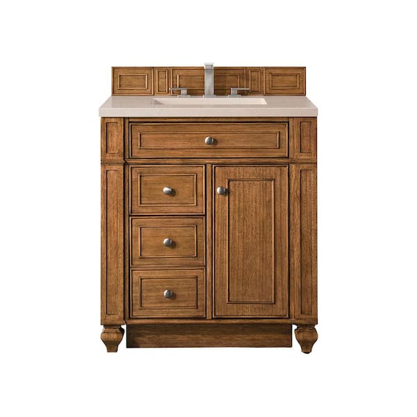 Bristol 30 in. W x 23.5 in. D x 34 in. H Bathroom Vanity in Saddle Brown with Eternal Marfil Quartz Top