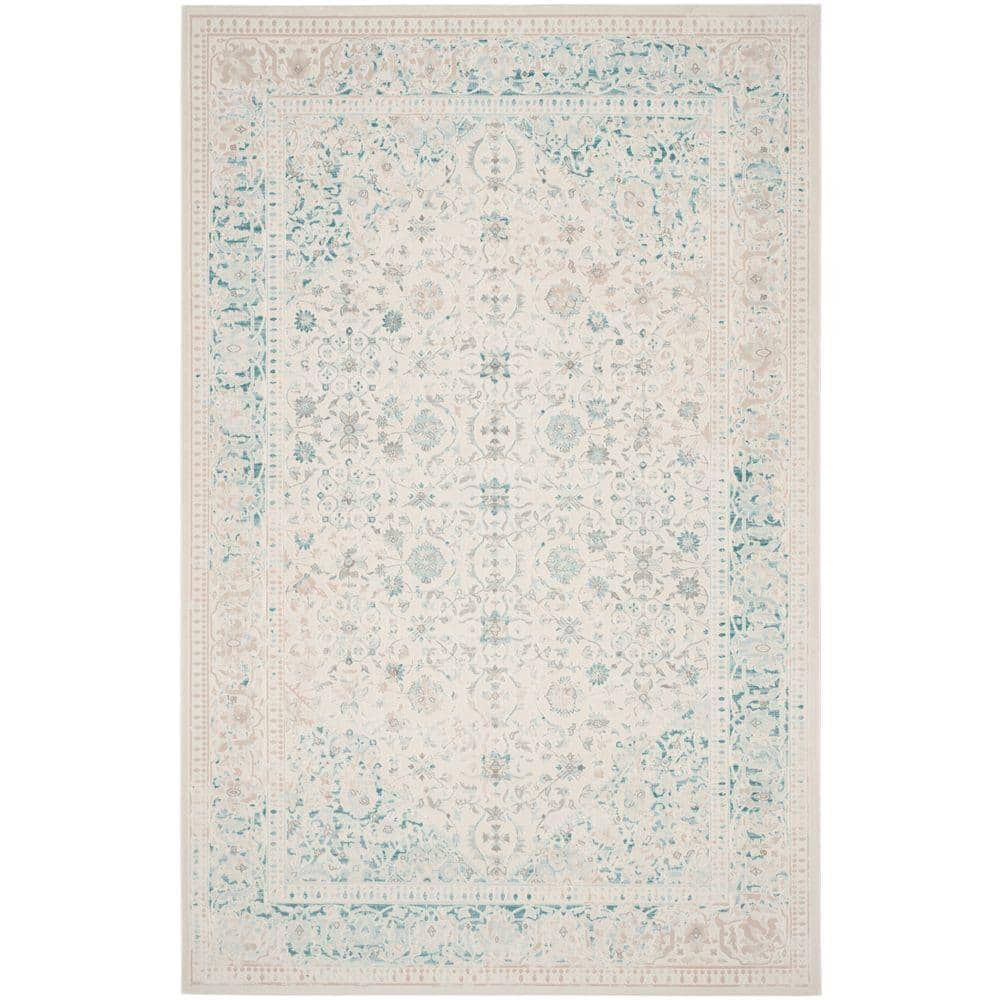Ivory and Turquoise Rectangular Reversible Synthetic Area Rug