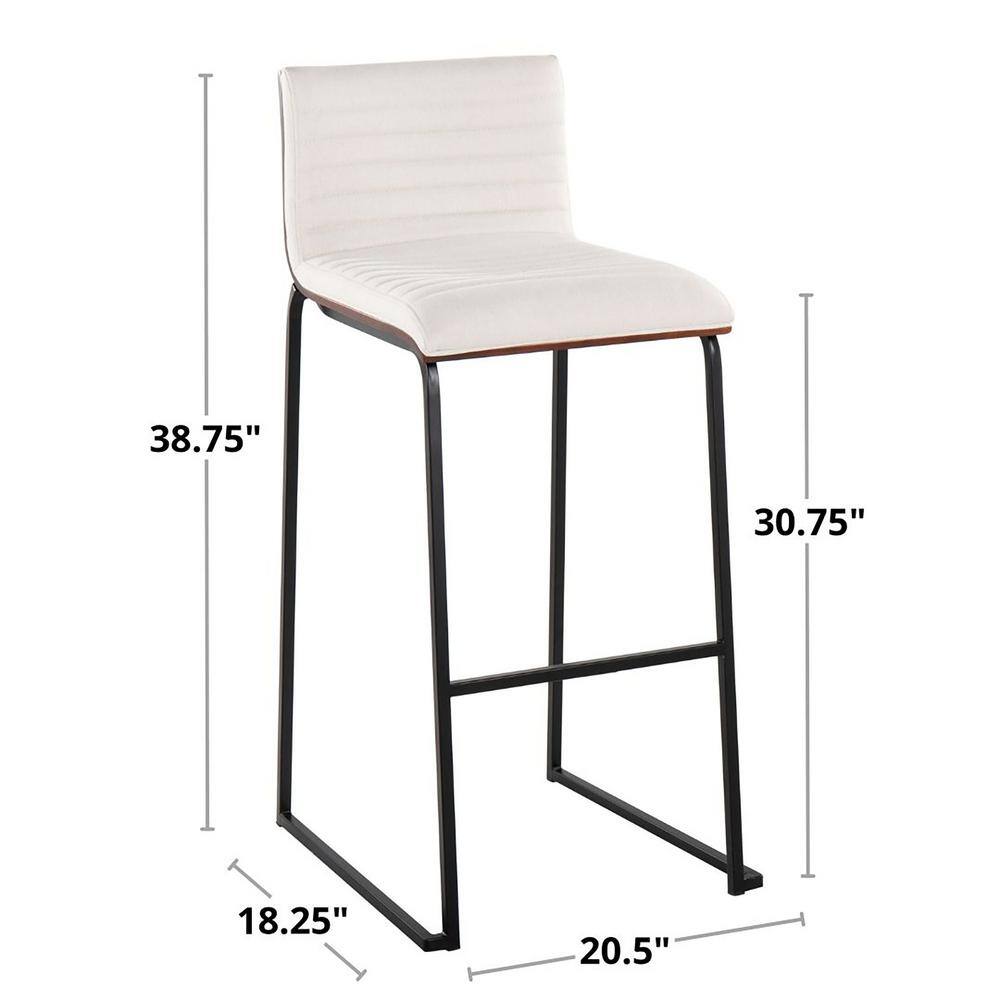 Cream Fabric and Black Metal Barstool Set with Wood Back, 30 inch