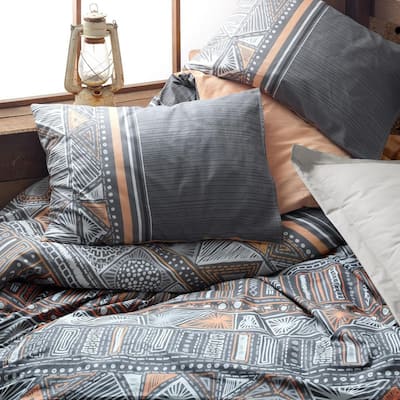 Aztec Gray Duvet Cover Set Queen Size Duvet Cover Cotton 1-Duvet Cover 1-Fitted Sheet and 2-Pillowcases