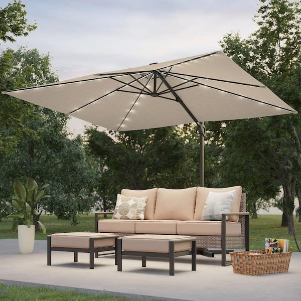 10 x 8 ft. Metal Solar-powered Cantilever Patio Umbrella with 360° Rotation and Canopy Angle Adjustment in Sand