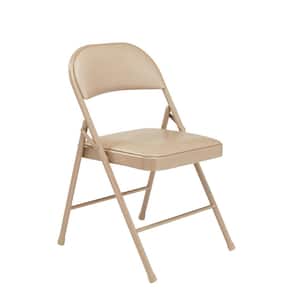 Beige Vinyl Padded Seat Stackable Folding Chair (Set of 4)