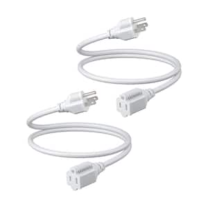 Heavy-Duty 3 ft. 16/3 AWG SJTW Indoor Outdoor Extension Cord with 3 Prong Grounded Outlets Plugs, 2 Pack, White