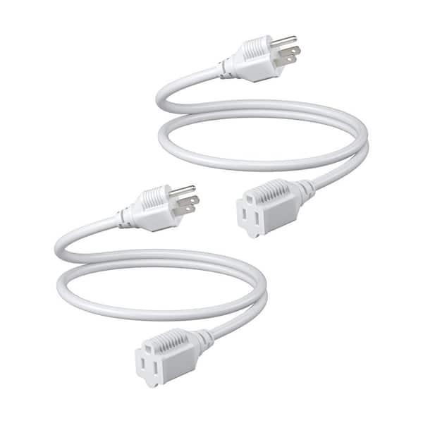 DEWENWILS Heavy-Duty 3 ft. 16/3 AWG SJTW Indoor Outdoor Extension Cord with 3 Prong Grounded Outlets Plugs, 2 Pack, White