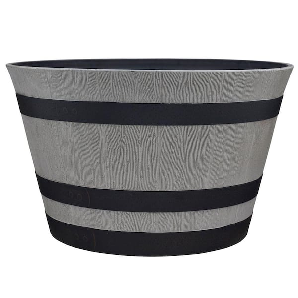 Southern Patio 15.51 in. L x 9.21 in. H Gray Resin Whiskey Barrel Outdoor Garden