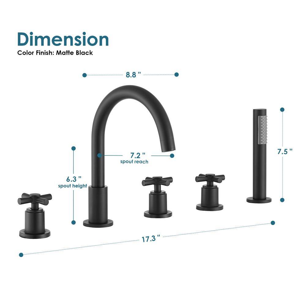 Matte Black Brass Deck-Mount Tub Faucet with Handshower