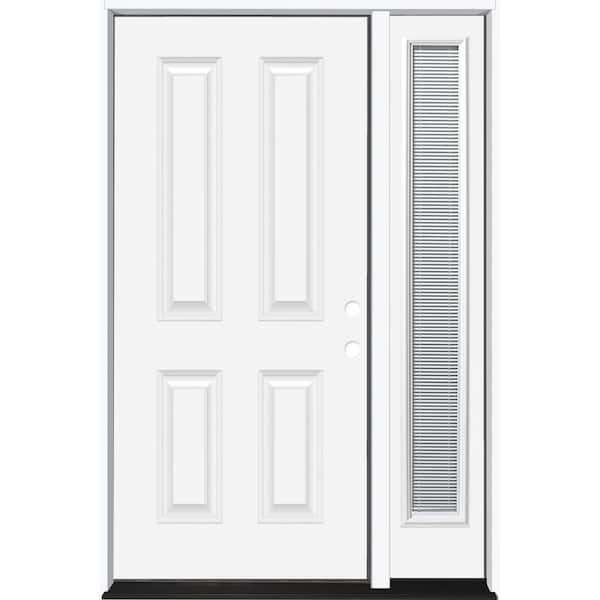 Steves & Sons 51 in. x 80 in. Element Series 4-Panel Primed White Left-Hand Steel Prehung Front Door with 12 in. Mini Blind Sidelite