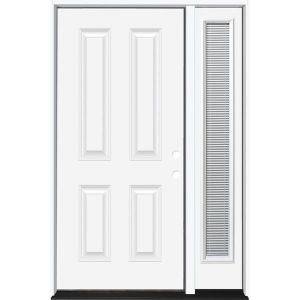 Steves & Sons 55 in. x 80 in. Element Series 4-Panel Primed White Left-Hand Steel Prehung Front Door with 16 in. Mini Blind Sidelite