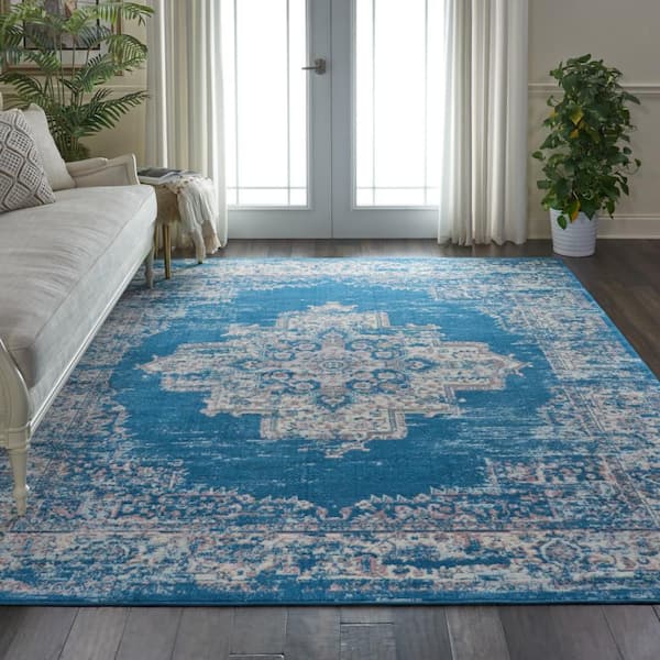 Grafix Blue 8 ft. x 10 ft. Persian Medallion Transitional Area Rug