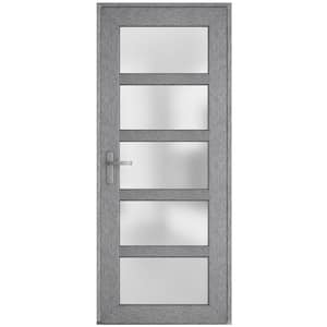 36 in. x 80 in. Right-Hand/Inswing Frosted Glass Grey Ash Steel Prehung Front Door with Hardware