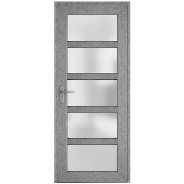 VDOMDOORS 36 in. x 80 in. Right-Hand/Inswing Frosted Glass Grey Ash Steel Prehung Front Door with Hardware