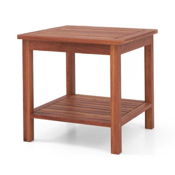 18 in. W x 18 in. H Square Wood Double-Tier Outdoor Side Table