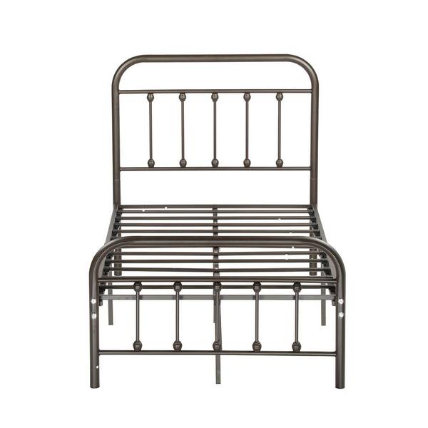 ZIRUWU Twin Metal Platform Bed Frame With Headboard, 12.6" Underbed Storage, Noiseless, No Box Spring Needed Brown