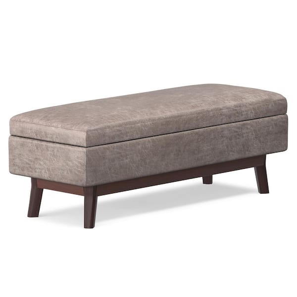 Owen 48 in. Rectangle Storage Ottoman in Distressed Grey Taupe Vegan Faux Leather, Assembled