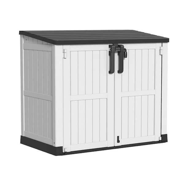 230 Gal. Double Door Plastic Deck Box Outdoor Storage Shed with Removable Dividers