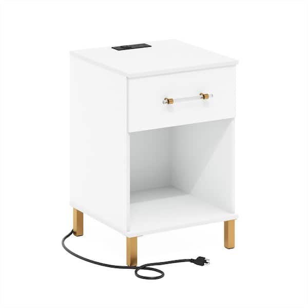 Furinno Tidur 15.67 in. White Square Wood Coffee Table with USB and Type-C Charging Station