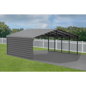 20 ft. W x 20 ft. D x 9 ft. H Charcoal Galvanized Steel Carport with 1-sided Enclosure