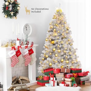 6 ft. Silver Tinsel Artificial Christmas Tree Hinged Tree Holiday Decoration