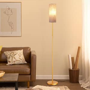 65 in. Minimalist Gold 1-Light Smart Dimmable Swing Arm Floor Lamp for Living Room with Fabric Rectangular Shade